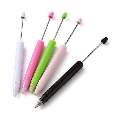 Plastic Beadable Pens, Press Ball Point Pens, for DIY Pen Decoration, with Iron Rod