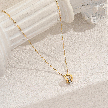 Кольцо из нержавеющей стали с прозрачным кубическим цирконием и подвеской в виде буквы D для женщин