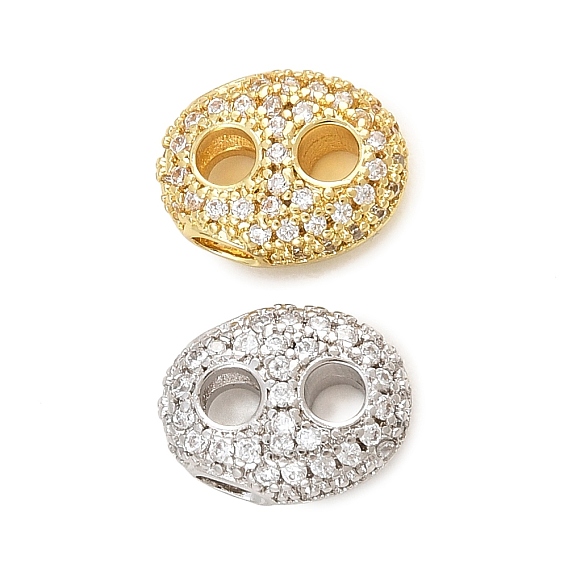 Micropave de latón transparente perlas de circonio cúbico, oval, chapado en rack, larga duración plateado, sin plomo y el cadmio