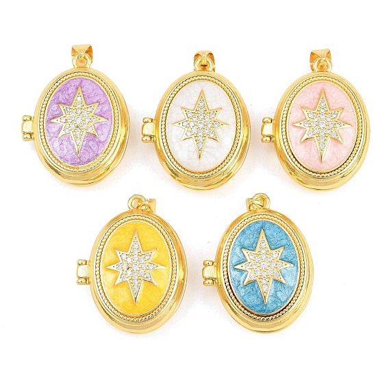 Подвески латуни медальон, с эмалью и прозрачным кубическим цирконием, без кадмия и без свинца, реальный 18 k позолоченный, стойки покрытие, долговечный, звезда с овальными подвесками