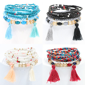 Bohemian multi-layer multi-string rice bead bracelet creative tassel bracelet jewelry