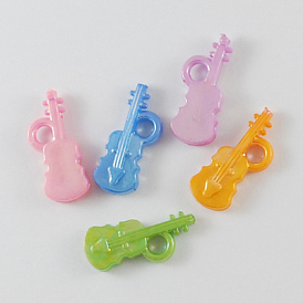 Opaques solides pendentifs de violon acryliques de couleur, couleur ab , couleur mixte, 23x9x4mm, trou: 4 mm, environ 1210 pcs / 500 g