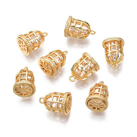Brass Clear Cubic Zirconia Charms, Cadmium Free & Nickel Free & Lead Free, Cage