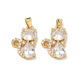 Латунные микропаве прозрачные подвески с фианитом, подвески в форме кошки
