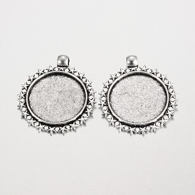 Star Pattern Flat Round Tibetan Style Alloy Pendant Cabochon Settings, Cadmium Free & Lead Free, Tray: 25mm, 40x35x2mm, Hole: 4mm, about 185pcs/1000g