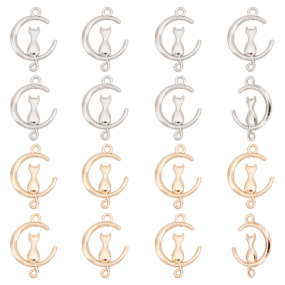 32Pcs 2 Colors Alloy Links Connectors, Moon with Cat