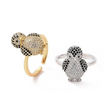 Cubic Zirconia Penguin Open Cuff Ring, Brass Jewelry for Women