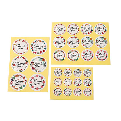 Self Adhesive Paper Thank You Gift Stickers, Round Dot Gift Sealing Decals with Flower, for Gift Warpping
