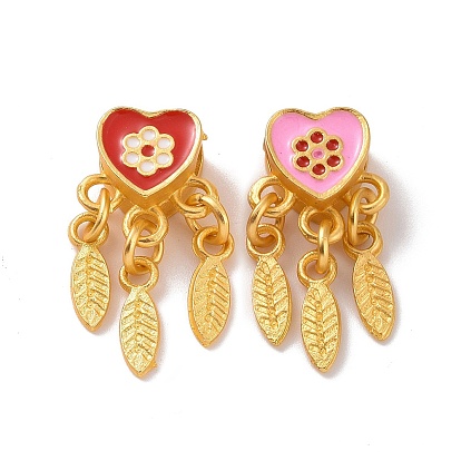 Alloy Pendants, with Enamel, Heart and Feather, Matte Gold Color