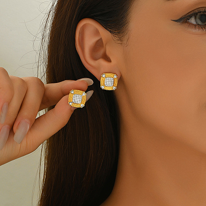 Серьги-гвоздики из латуни, золотые, с четким кубического циркония