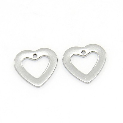 304 colgantes de corazón abierto de acero inoxidable, hueco, 10x11x1 mm, agujero: 0.5 mm