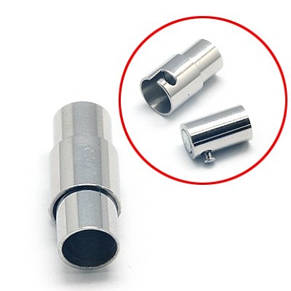 304 Stainless Steel Locking Tube Magnetic Clasps, Manual Polishing, Column, 18x7mm, Hole: 5mm