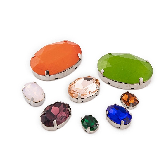 Шить на горный хрусталь, k 9 стеклянный страз, настройки латунных зубцов платинового тона, аксессуары для одежды, граненые, овальные