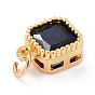 Real 18K Gold Plated Brass Inlaid Cubic Zirconia Charms, with Jump Ring, Long-Lasting Plated, Square