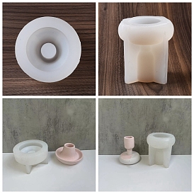 DIY Round Candlestick Silicone Molds, Candle Holder Molds, for Resin, Gesso, Cement Craft Making