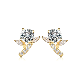 925 Sterling Silver Clear Cubic Zirconia Leaf Stud Earrings