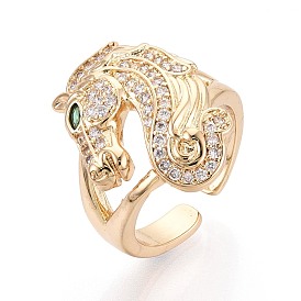 Открытые кольца манжеты из латуни с микропаве и кубическим цирконием, лошадь