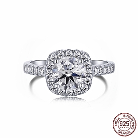 925 стерлингового серебра кольца перста, обручальные кольца, квадратный с фианитами для женщин, Реальная платина