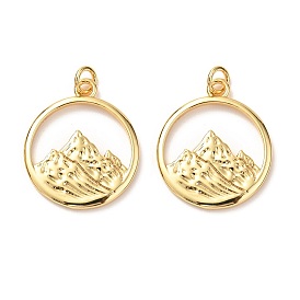 Brass Pendants, Cadmium Free & Lead Free, with Jump Ring, Long-Lasting Plated, Flat Round with Alps Mountain