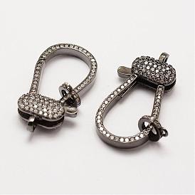 Long-Lasting Plated Brass Micro Pave Grade AAA Cubic Zirconia Lobster Clasps, Drop, Cadmium Free & Nickel Free & Lead Free