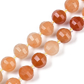 Natural Red Aventurine Beads Strands, Faceted, Lantern, with Seed Beads