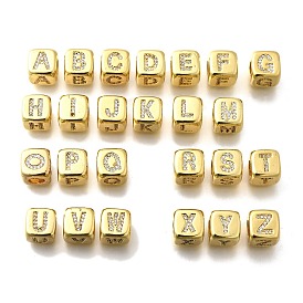 Латунные микро проложить кубического циркония бусы, без кадмия, без никеля и без свинца, реальный 18 k позолоченный, куб с письмом ~ г