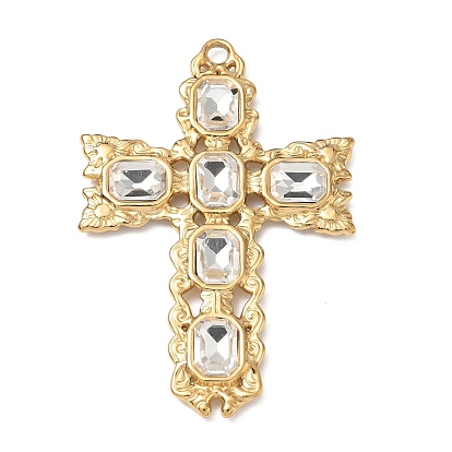 304 Stainless Steel Rhinestone Big Pendants, Cross Charms