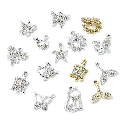 Подвески из сплава с кристаллами и стразами и анималистическим рисунком, платина / золотой