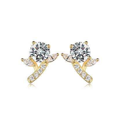 925 Sterling Silver Clear Cubic Zirconia Leaf Stud Earrings