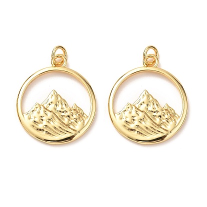 Brass Pendants, Cadmium Free & Lead Free, with Jump Ring, Long-Lasting Plated, Flat Round with Alps Mountain