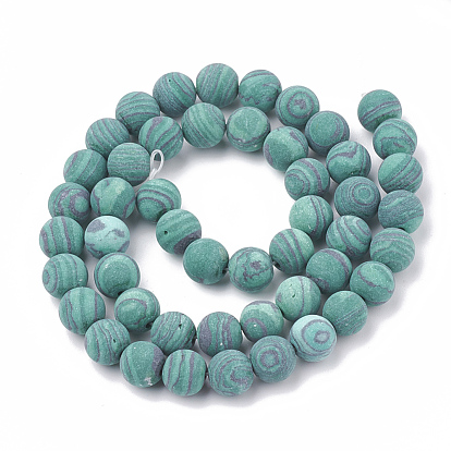 Synthetic Malachite Beads Strands, Frosted, Round