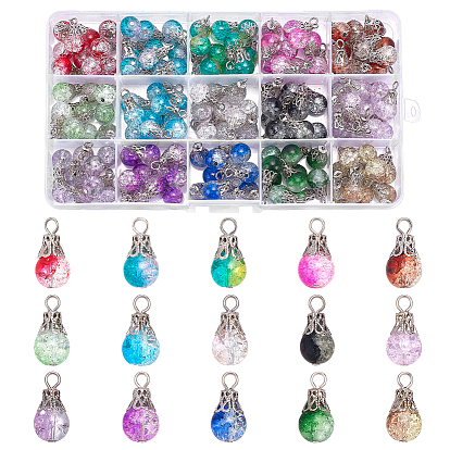150шт 15 цвета трещины прозрачные стеклянные подвески, круглые, с платиновой петлей
