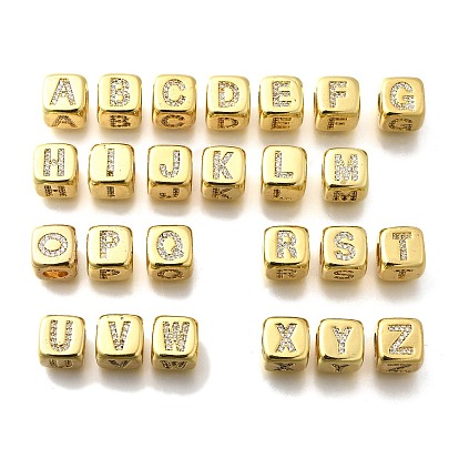 Латунные микро проложить кубического циркония бусы, без кадмия, без никеля и без свинца, реальный 18 k позолоченный, куб с письмом ~ г