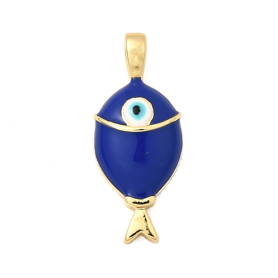 Laiton émail pendentifs, sans plomb et sans cadmium, plaqué longue durée, poisson avec un charme du mauvais œil