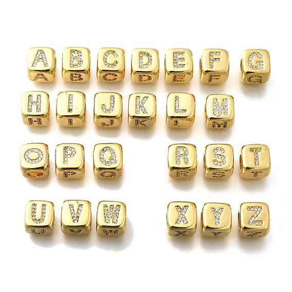 Латунные микро проложить кубического циркония бусы, без кадмия, без никеля и без свинца, реальный 18 k позолоченный, куб с письмом ~ г