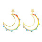 Brass Linking Ring Studs Earring, Natural Apatite and Glass Beads, Moon