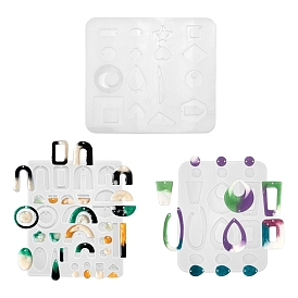 3Moules en silicone pour pendentifs géométriques/en forme de larme/en forme de cœur et maillons, moules de résine, pour la fabrication de bijoux de boucle d'oreille en résine époxy