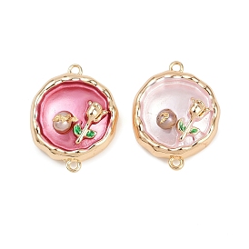 Латунная эмаль и натуральный жемчуг плоские круглые подвески с цветочным соединителем, без кадмия, без никеля и без свинца, реальный 18 k позолоченный