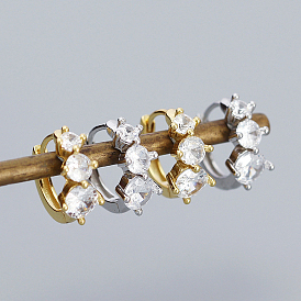 Elegant S925 Sterling Silver Circle Hoop Earrings, with Clear Cubic Zirconia