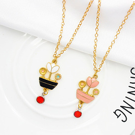 Minimalist Plant Pendant Alloy Necklace for Trendy Sweater Accessory