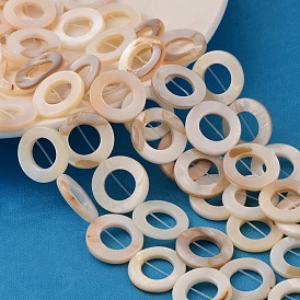 Shell normal de perles blanches de brins, perles en nacre, peint à la bombe, donut, 20x3mm, trou: 1mm, environ 20 pcs/chapelet