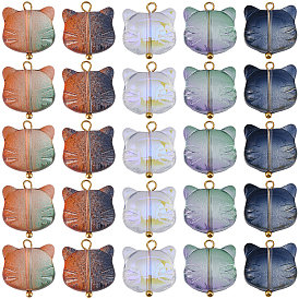 100Pcs Glass Charms, with Golden Plated Brass Ball Head Pins, Cat