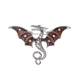 Alloy Crystal AB Rhinestone Dragon Brooch, Pterosaur Enamel Pins for Backpack Clothes, Saddle Brown