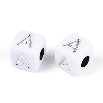 Непрозрачные акриловые бусины, куб с письмом, серебристого металла, обвитыми