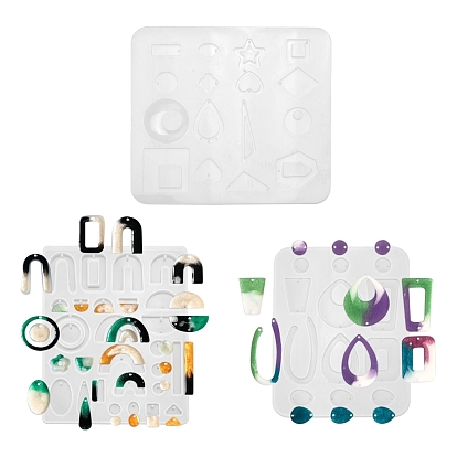 3Moules en silicone pour pendentifs géométriques/en forme de larme/en forme de cœur et maillons, moules de résine, pour la fabrication de bijoux de boucle d'oreille en résine époxy