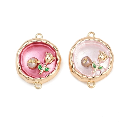 Латунная эмаль и натуральный жемчуг плоские круглые подвески с цветочным соединителем, без кадмия, без никеля и без свинца, реальный 18 k позолоченный