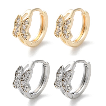 Латунные серьги-кольца из прозрачного кубического циркония, бабочка