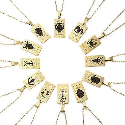 304 Rechteckige Halskette aus Edelstahl mit schwarzem Emaille und Sternbild-Anhänger, golden