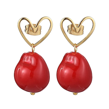 Серьги-гвоздики с подвесками из искусственного жемчуга в форме сердца, с фурнитурой латунной для серег