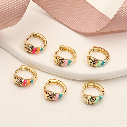 Cubic Zirconia Snake Hoop Earrings with Enamel, Golden Plated Brass Cute Animal Earrings for Women